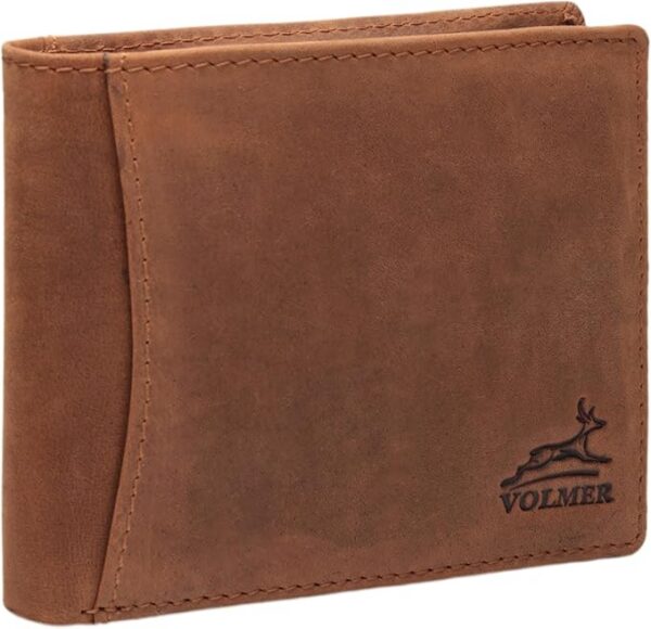 Fa.Volmer ® Stabilny brązowy skórzany portfel męski z prawdziwej skóry bawolej z ochroną RFID #VO22, brązowy, 12 x 2,0 x 9,8 cm, Klasyczny