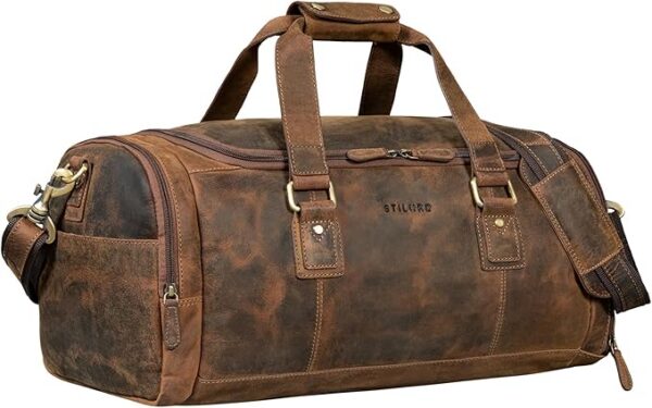 STILORD "Salvador" Wytrzymała Męska Skórzana Torba Weekendowa Torba Podróżna – Mały Bagaż Podręczny 30L Skórzana Torba Sportowa Vintage Duffle Bag na Podróż i Sport Kolor:calais - brązowy