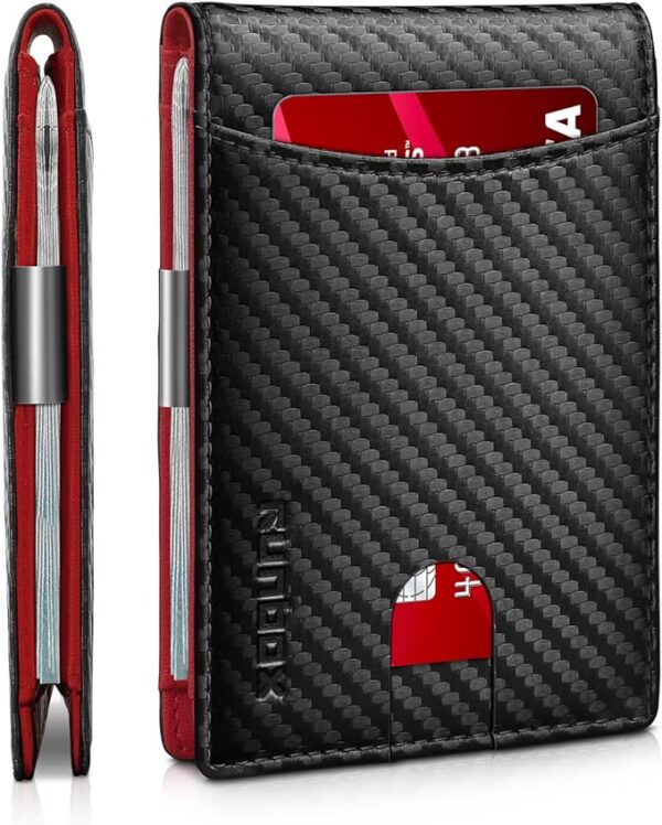 RUNBOX Wąskie portfele z klipsem na pieniądze dla mężczyzn blokowanie RFID, 11 etui na karty, minimalistyczny, mały, skórzany, składany męski portfel z przednią kieszenią na prezent, czarny węglowy n