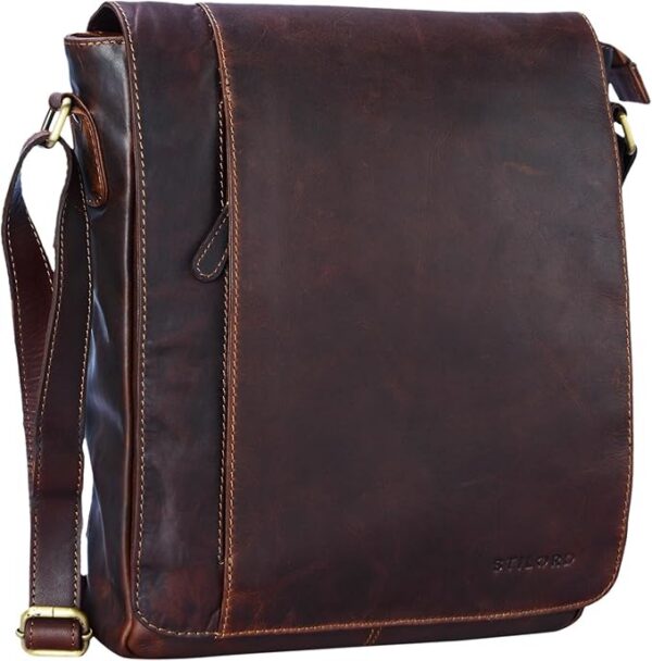 STILORD 'Paul' torba na ramiê mêska skórzana w formacie portretowym Messenger Bag w stylu vintage skórzane etui na 13,3 calowy MacBook iPad DIN A4 torba mêska skórzana prawdziwa, Kolor:koniakowy - ciemnobr±zowy