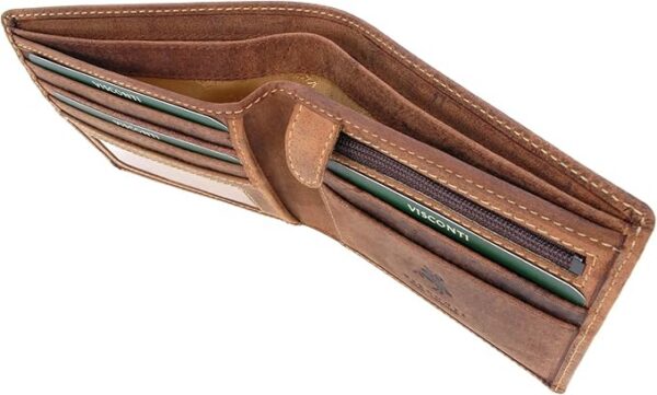 Visconti - Mały Skórzany Portfel Męski Bifold - 6 Kieszeń na Karty Kredytowe z Ochroną RFID - W Pudełku Upominkowym - 707 Shield Olejowy Jasny Brązowy