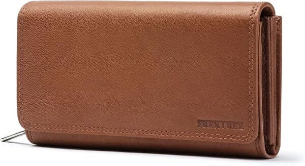 Frentree® Damski portfel z prawdziwej skóry nappa, duży skórzany portfel z ochroną RFID, miękki portfel z prawdziwej skóry, wiele przegródek, brązowy, Premium