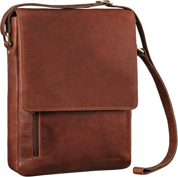 ROYALZ Męska torba na ramię skórzana torba na ramię "Kansas" Vintage skórzana torba na laptopa 13-14 cali torba na laptopa z prawdziwej skóry średnia wielkość DIN A4 Messenger Bag