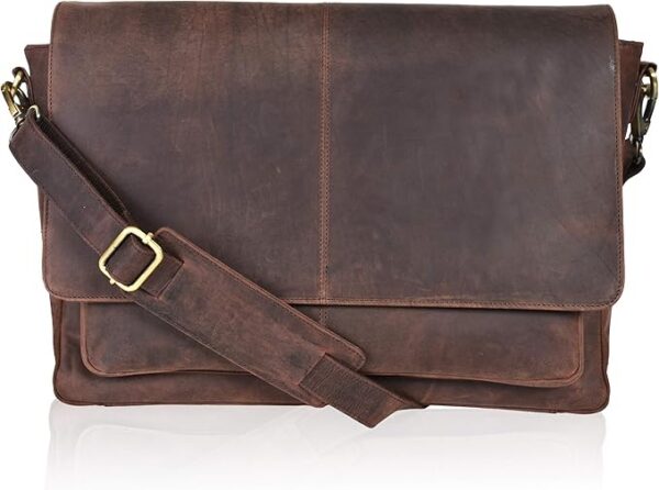 Oak Leathers Skórzana torba listonoszka dla mężczyzn i kobiet - aktówka na laptopa na uczelnię, biuro, regulowany pasek na ramię