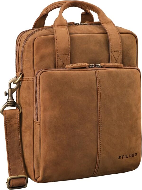 STILORD "Dave" Podróżna torba na ramię na laptopa mężczyzn z prawdziwej skóry na MacBooka 13,3 cala tablet iPad Torba Vintage Messenger Bag Kolor:tan - ciemnobrązowy