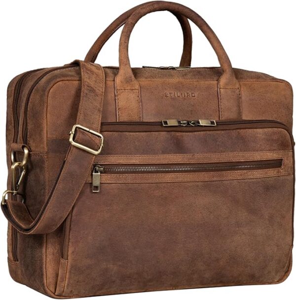 STILORD "Dawson" skórzana torba na ramię aktówka z przegrodą na laptopa 15,6 cala Vintage Office Bags DIN A4 Business Satchel wykonane z prawdziwej skóry Kolor:torino - brązowy