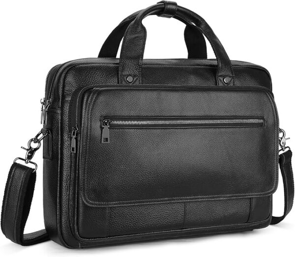 BAIGIO Teczka męska, skórzana torba na laptopa o przekątnej ekranu 15,6", biznesowa, duża torba robocza, torba listonoszka, torba z prawdziwej skóry, torba biznesowa, torba na ramię, czarna