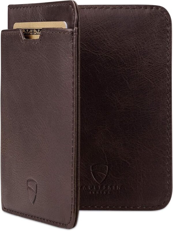 Vaultskin Portfel Męski Skórzany – Slim Wallet z Ochroną RFID, na Karty i Banknoty, minimalistyczny Design (Brązowy, CITY)