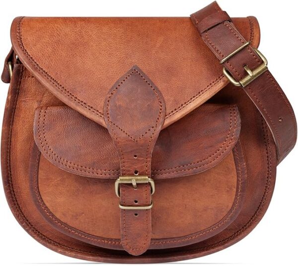 LEABAGS Skórzana torebka damska, vintage, koniakowa, premium, z prawdziwej skóry, damska torba na ramię, torba na ramię, do pracy, na uczelnię, do szkoły, na czas wolny, rozmiar L (28 x 23 x 8 cm)
