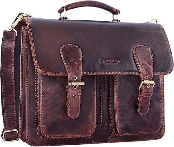 STILORD "Denver" XL Skórzana Torba Biznesowa Męska – Duża Aktówka Vintage z Przegrodą na Laptop 15,6 Cali – Elegancka Torba na Ramię ze Skóry Kolor:kara - brązowy