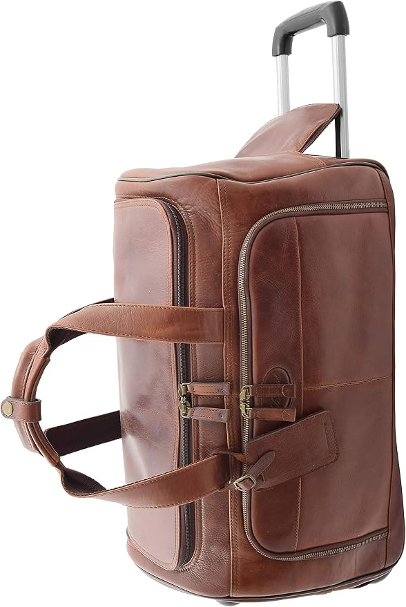 Prawdziwa skóra koło Holdall Weekend Nocna podróż Duffle Combrew brązowy