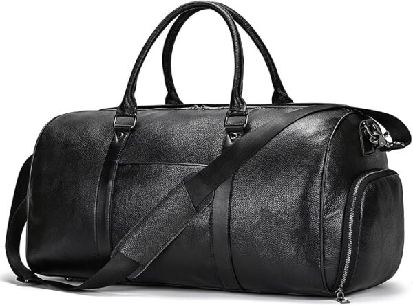 Skórzana torba podróżna w stylu vintage z przegrodą na buty, weekendowa torba podróżna w stylu vintage, weekendowa torba podróżna, dla mężczyzn, kobiet, na krótkie podróże, czarny, 56 x 27 x 27 cm