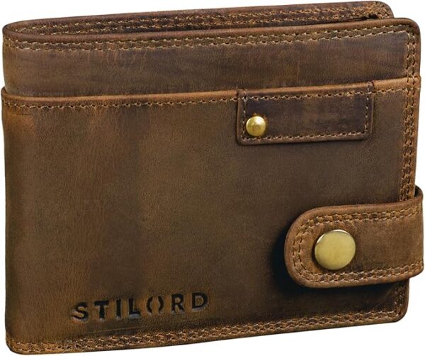 STILORD "Finley" Skórzany Portfel Męski z Ochroną RFID NFC – Vintage Portfel z Zapięciem na Zatrzask – Skórzane Etui na Karty w Pudełku Prezentowym Kolor:średni brąz