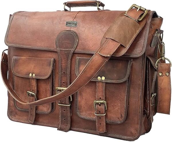 Cuero DHK 45 cm vintage ręcznie robiona skórzana torba kurierska na laptopa aktówka torba na komputer dla mężczyzn brązowa brązowa 40 cm