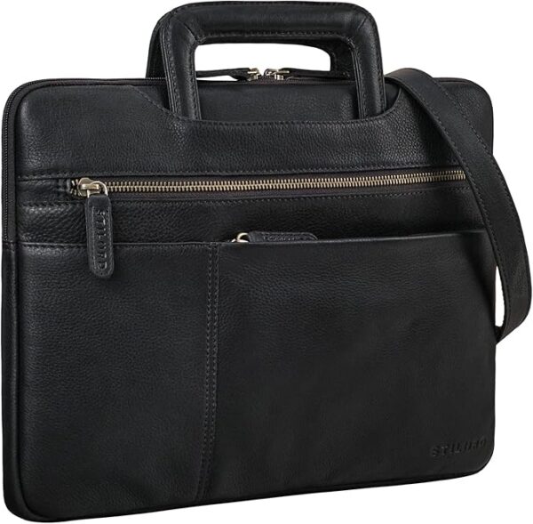 STILORD "Cole" Vintage Torba na Laptopa 14 Cali Skóra Męska Wąska Pokrowiec na Laptopa Prawdziwa Skórzana Etui na Dokumenty Praca Podróże Służbowe Kolor:czarny