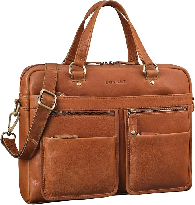 ROYALZ Vintage torba na laptopa skórzana męska i damska torba na ramię torba skórzana 'San Francisco’ torba na notebooka 14 cali aktówka biznesowa torba listonoszka