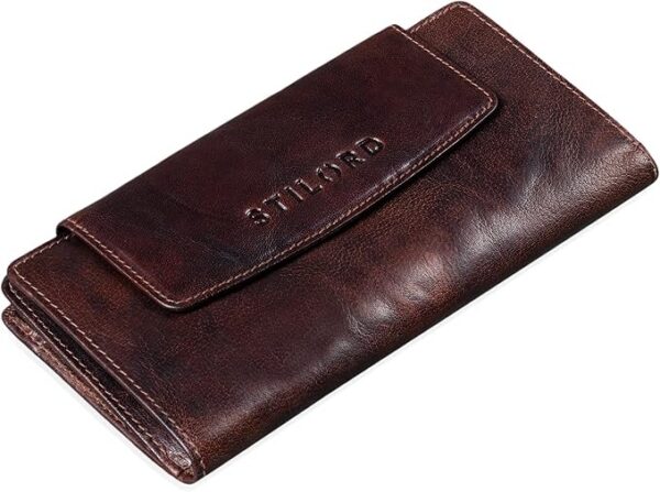 STILORD "Lorelai" Portfel damski Skórzany Duży portfel damski Zamek błyskawiczny Vintage Wallet Crossways Elegancki i stylowy Kolor:brązowy espresso