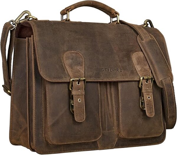STILORD "Denver" XL Skórzana Torba Biznesowa Męska – Duża Aktówka Vintage z Przegrodą na Laptop 15,6 Cali – Elegancka Torba na Ramię ze Skóry Kolor:średni brąz