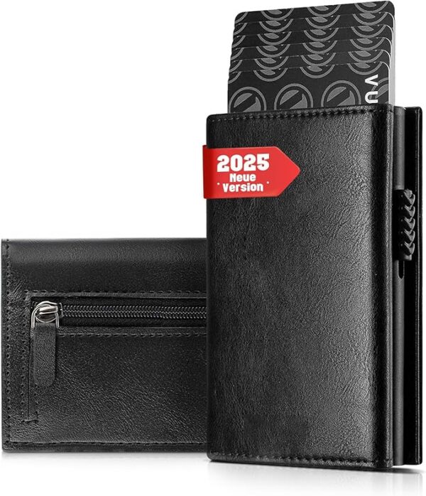 skórzany portfel męski slim portfel z kieszenią na monety portmonetka etui na karty mały/mini portfel etui na karty portfel z ochroną RFID czarny portfel portfel inteligentny portfel
