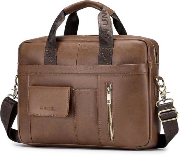 BAGZY Teczki dla Mężczyzn Skórzana Torba na Laptopa Torba Męska Torebka Torba Biznesowa Męska Torba na Tablet Skórzana Torba na Ramię 15.6 Cala Laptop Messenger (Kawa)
