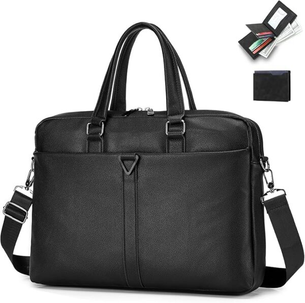 SPAHER Torba na Laptopa 15,6 Cala ze Skóry PU z Portfel Męska Teczka Skórzana z Przegrodą na Laptopa Torba Listonoszka Biznesowa Torba na Ramię dla Mężczyzn i Kobiet do Szkoły i Pracy