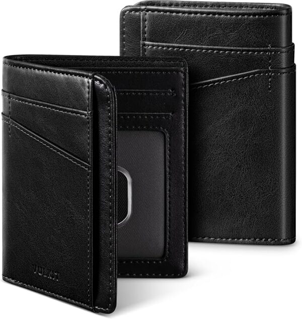 VULKIT Męski skórzany uchwyt na karty kredytowe RFID Blokada Minimalistyczny cienki portfel na karty kredytowe lub banknoty, Czarny, One size, Nowoczesny