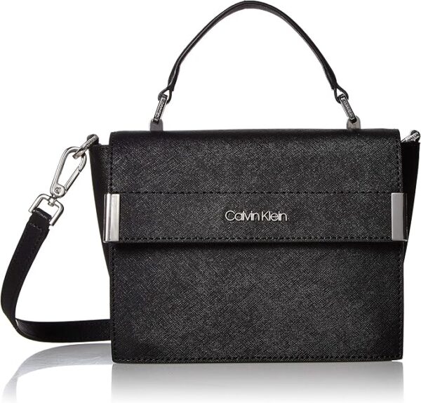 Calvin Klein Damska klapka Raelynn Saffiano z górnym uchwytem na ramię przez ramię, czarny/srebrny - Rozmiar Uniwersalny