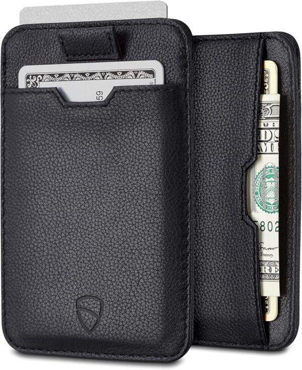 Vaultskin Etui na Karty Skórzane – Portfel Męski z Ochroną RFID, mini Portfel na Karty i Banknoty, cienki i kompaktowy (Czarny, CHELSEA)