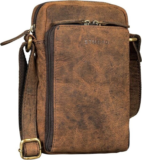STILORD "Luigi" Skórzana Torba na Ramię Męska Mała – Crossbody bag na Telefon 6,5" Messenger bag Elegancka Listonoszka z Prawdziwej Skóry Mała Torba na Ramię Vintage Kolor:koniakowy - ciemnobrązowy